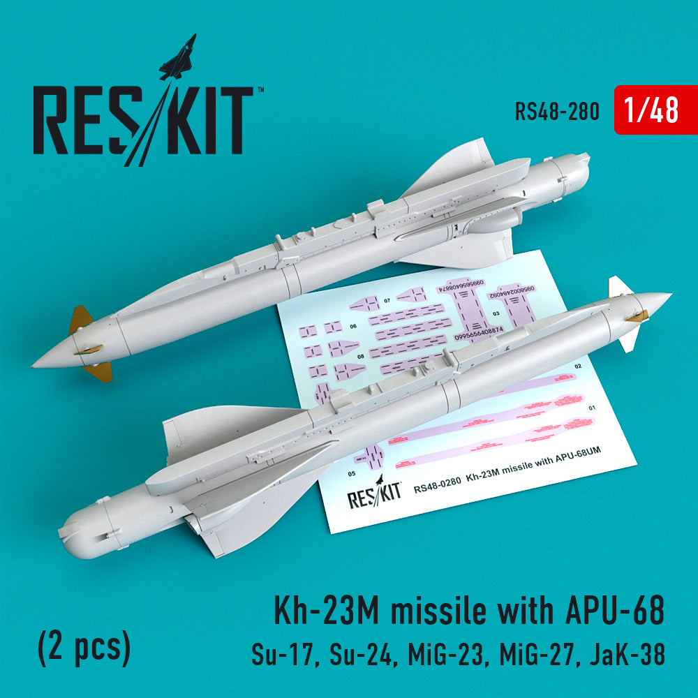 Kh-23M missile with APU-68 (2 pcs)(Sukhoi Su-17, Su-24, Mikoyan MiG-23, Mikoyan MiG-27, JaK-38) (designed to be used with Hobby Boss, Kitty Hawk Models and Trumpeter kits) (discontinued August 2023)