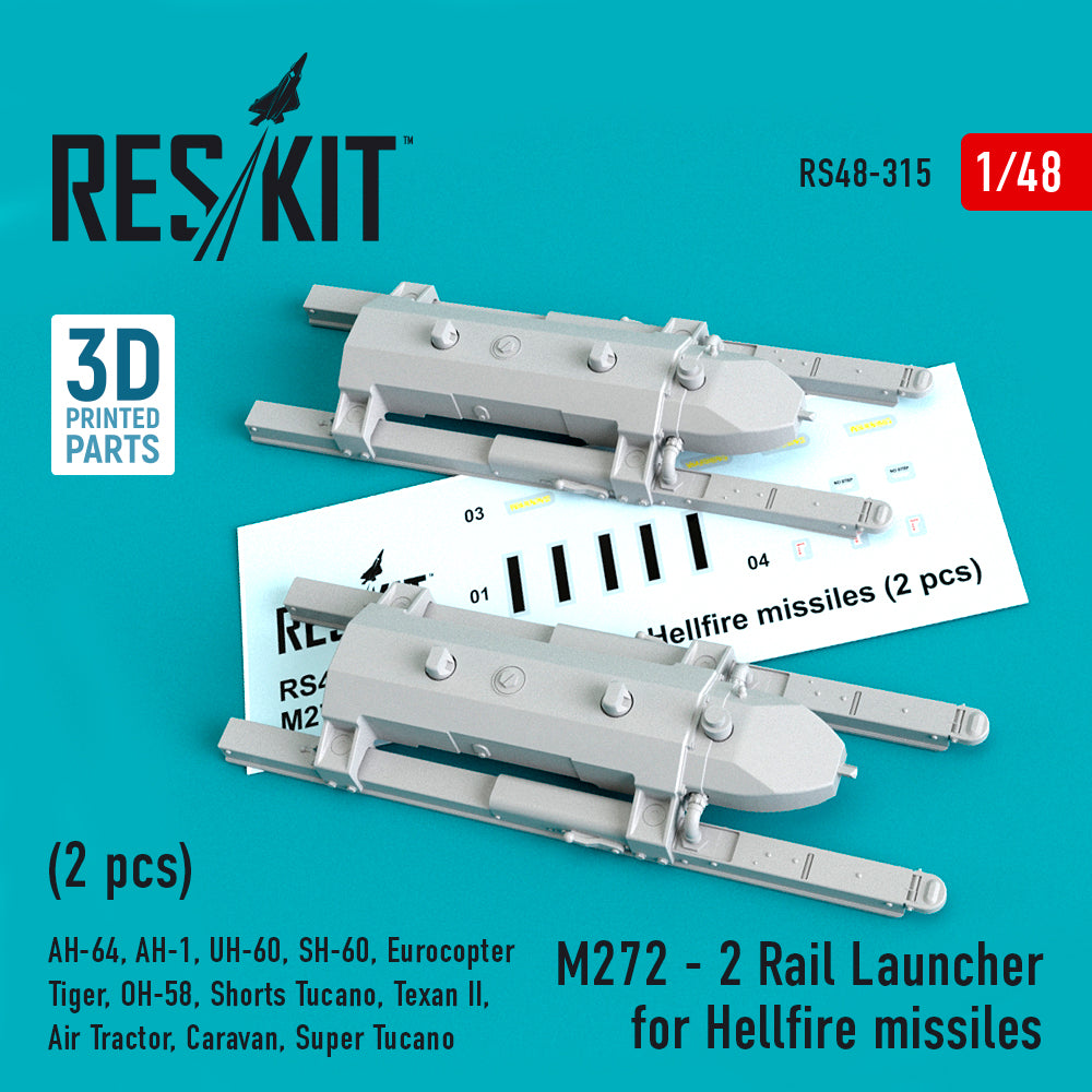 M272 - 2 Rail Launcher for Hellfire missiles (2 pcs) (Bell/Boeing AH-64, AH-1, Sikorsky UH-60, SH-60, Eurocopter Tiger, OH-58, Shorts Tucano, Texan II, Air Tractor, Caravan, Super Tucano) (Reskit sold out October 2025]