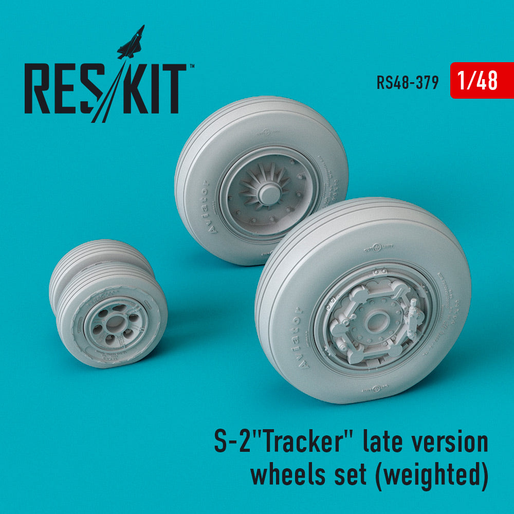 Grumman S-2 Tracker late version wheels set (bulged tyre/weighted effect) (designed to be used with Italeri, Kinetic Model and Wolfpack kits) (ResKit sold out February 2026)
