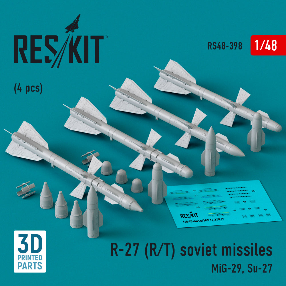 R-27 (R/T) missiles (4 pcs) (MiG-29, Sukhoi Su-27) (3D-Printed)
