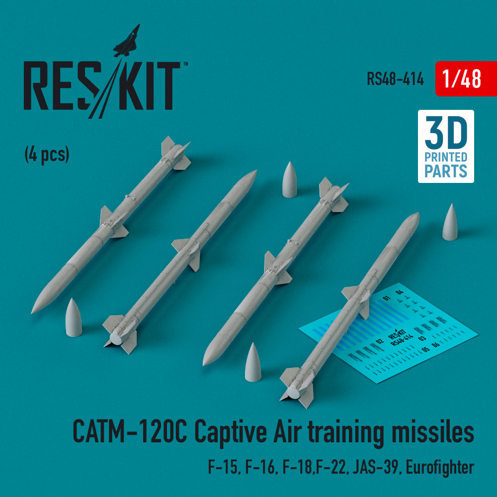 CATM-120C Captive air training missiles (4 pcs) (McDonnell F-15, F-16, F-18,Lockheed-Martin F-22, Saab Jas-39, Eurofighter) (3D-Printed)