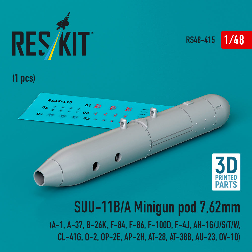 SUU-11B/A Minigun pod 7,62mm (1 pcs) (A-1, A-37, B-26K, Republic F-84, F-86, North-American F-100D Super Sabre , McDonnell F-4J, Bell AH-1G/J/S/T/W, CL-41G, O-2, OP-2E, AP-2H, AT-28, AT-38B, AU-23, North-American/Rockwell OV-10) (3D-Printed)