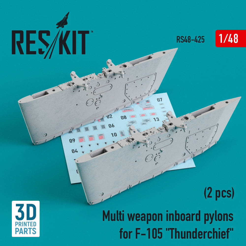Multi weapon inboard pylons for Republic F-105 Thunderchief (2 pcs) (3D-Printed) (designed to be used with Hobby Boss, Monogram and Revell kits)[F-105D F-105G]
