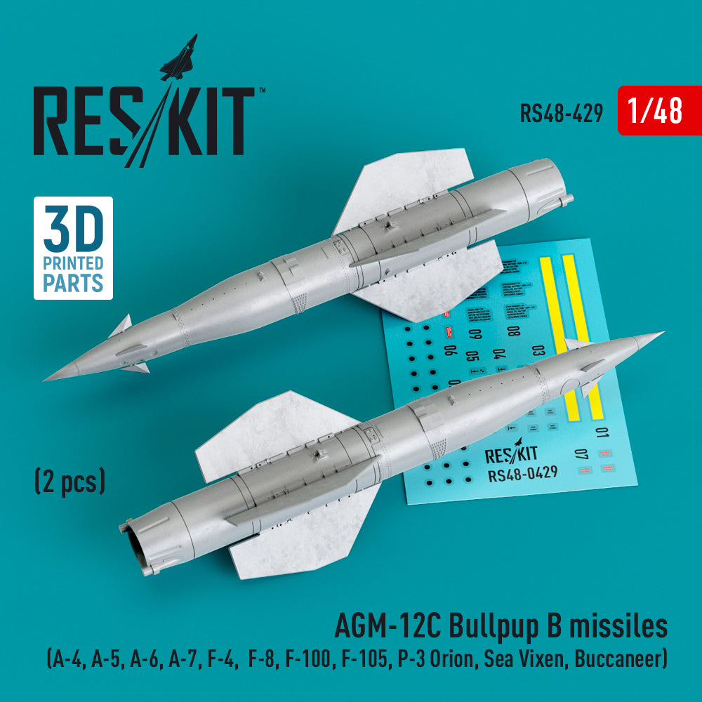 AGM-12C Bullpup B missiles (2 pcs) (Douglas A-4, North-American RA-5C Vigilante, Grumman A-6, LTV A-7, McDonnell F-4, F-8, F-100, Republic F-105F/F-105G Thunderchief, P-3 Orion, Sea Vixen, Buccaneer) (3D-Printed)