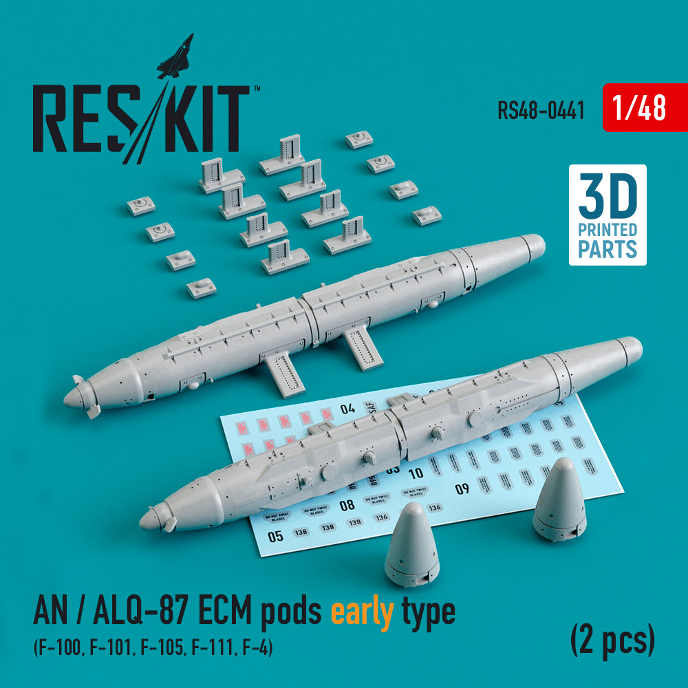 AN / ALQ-87 ECM pods early type (2 pcs) (North-American F-100D/F-100F Super Sabre, McDonnell F-101C Voodoo, Republic F-105D/F-105G Thunderchief, , General-Dynamics F-111, F-4) 3D-Printed) (designed to be used with Hobby Boss, Monogram and Revell kits)