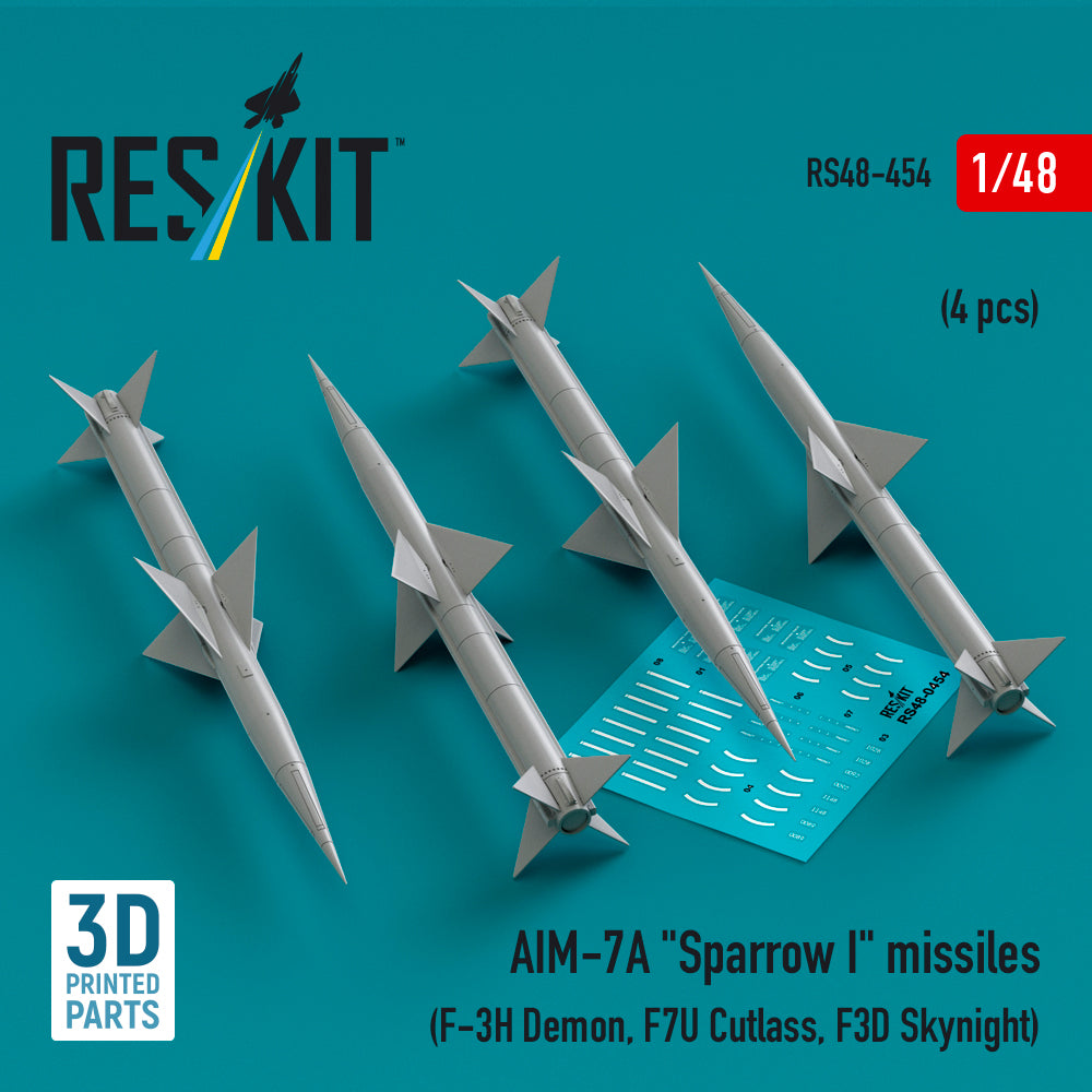 AIM-7A Sparrow I missiles (4 pcs) (F-3H Demon, F7U Cutlass, F3D Skynight) (3D-Printed)