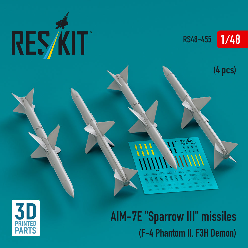AIM-7E Sparrow III missiles (4 pcs) (McDonnell F-4 Phantom II, F3H Demon) (3D-Printed)