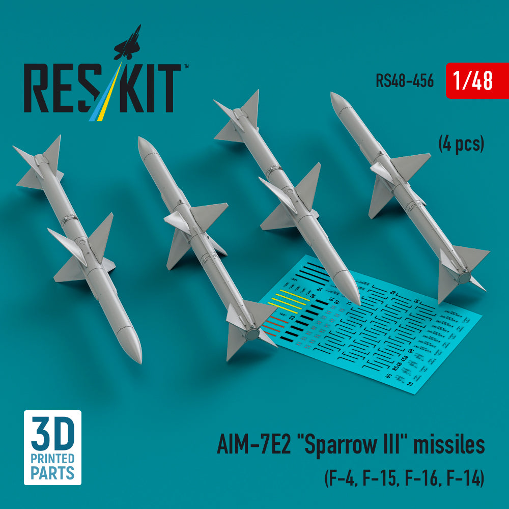 AIM-7E2 Sparrow III missiles (4 pcs) (McDonnell F-4, F-15, F-16, Grumman F-14) (3D-Printed)
