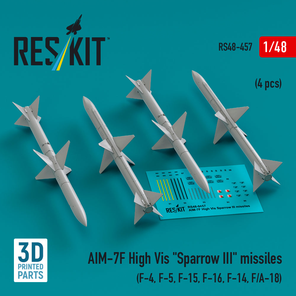 AIM-7F High Vis Sparrow III missiles (4 pcs) (McDonnell F-4, F-5, F-15, F-16, Grumman F-14, F/A-18) (3D-Printed)