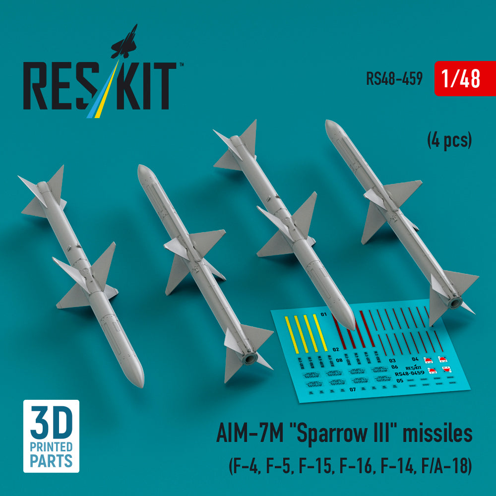AIM-7M Sparrow III missiles (4 pcs) (McDonnell F-4, F-5, F-15, F-16, Grumman F-14, F/A-18) (3D-Printed)