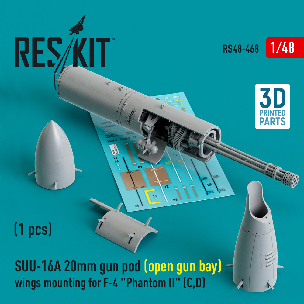 SUU-16A 20mm gun pod (open gun bay) wings mounting for McDonnell F-4C/F-4D Phantom II (1 pc) (3D-Printed)