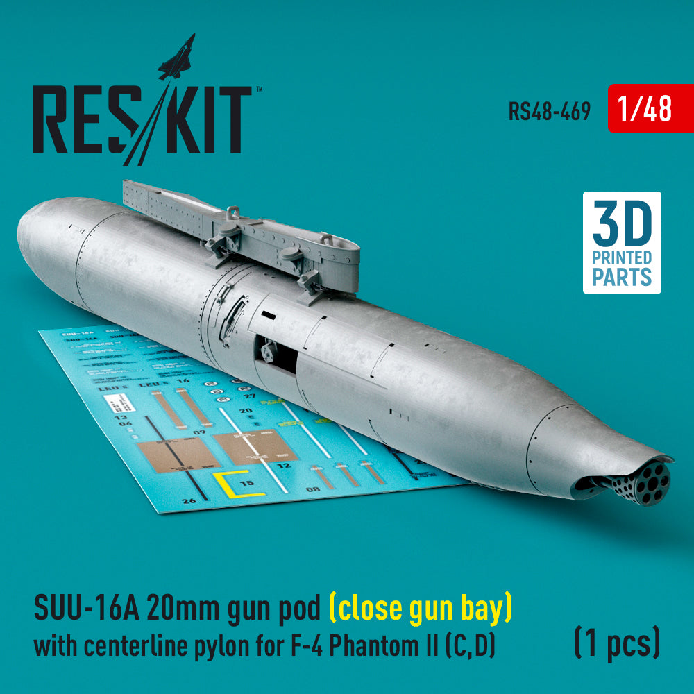 SUU-16A 20mm gun pod (close gun bay) with centerline pylon for F-4 Phantom II (C,D) (1 pc) (3D-Printed)