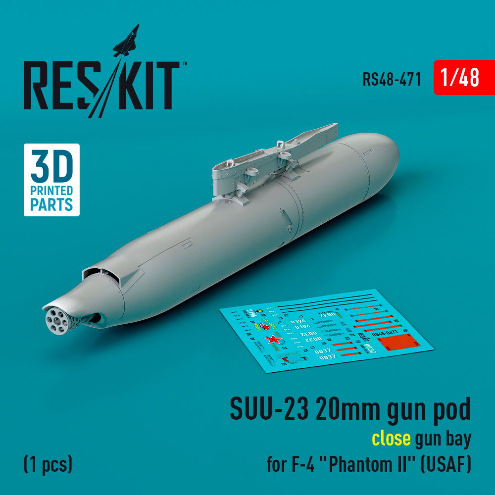 SUU-23 20mm gun pod (close gun bay) for McDonnell F-4 Phantom II (USAF) (1 pcs) (3D-Printed)