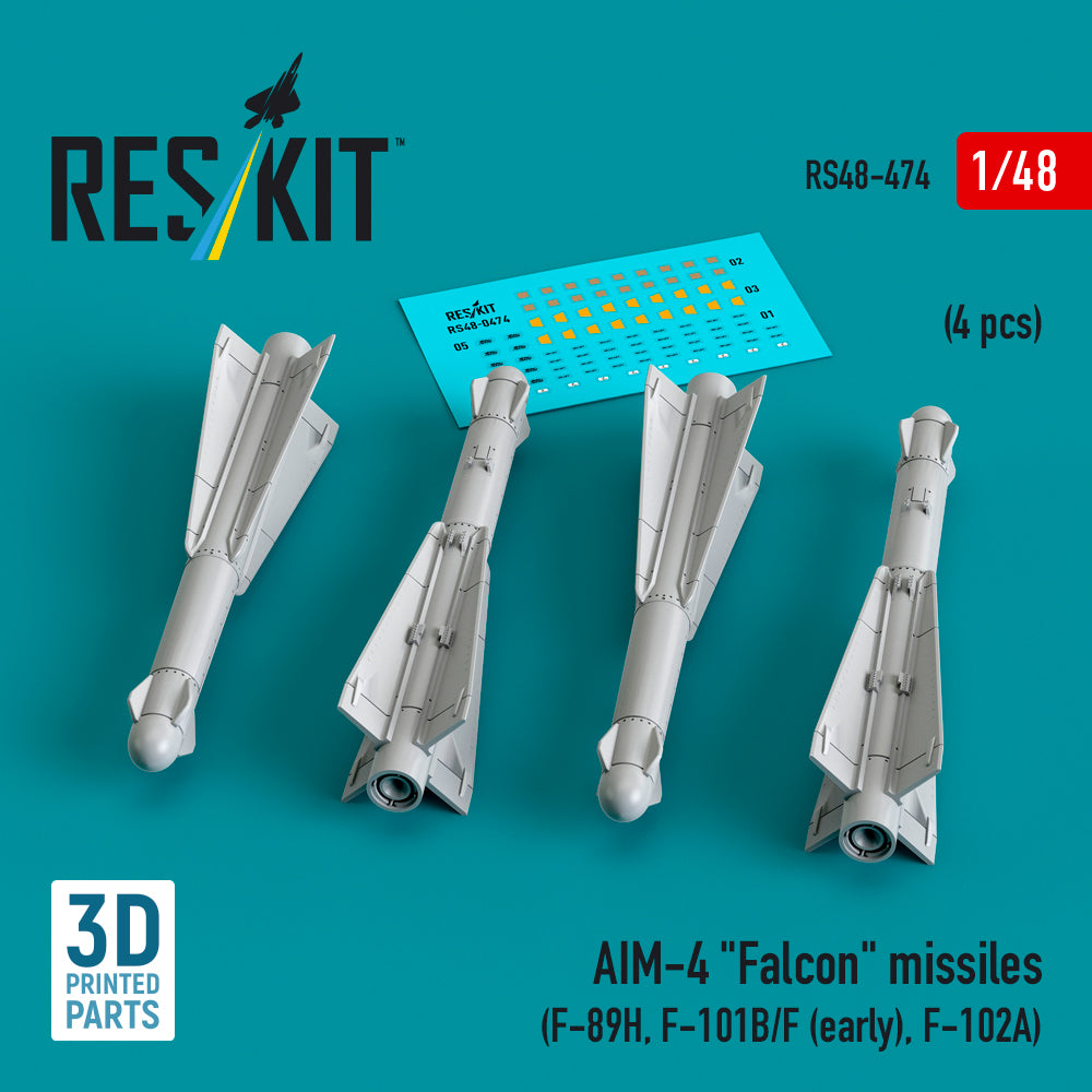 AIM-4 Falcon missiles (4 pcs) (F-89H, F-101B/F (early), F-102A) (3D-Printed)