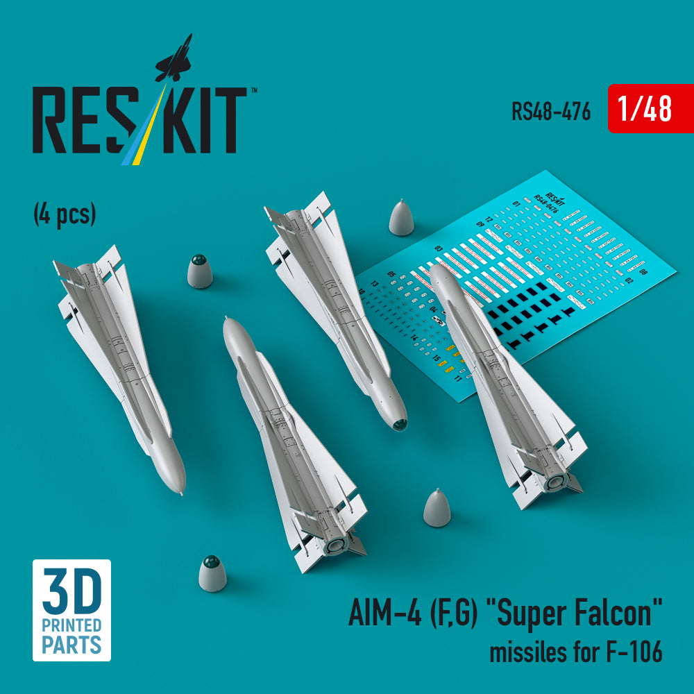 AIM-4 (F, G) Super Falcon missiles for F-106 (4 pcs) (3D-Printed)