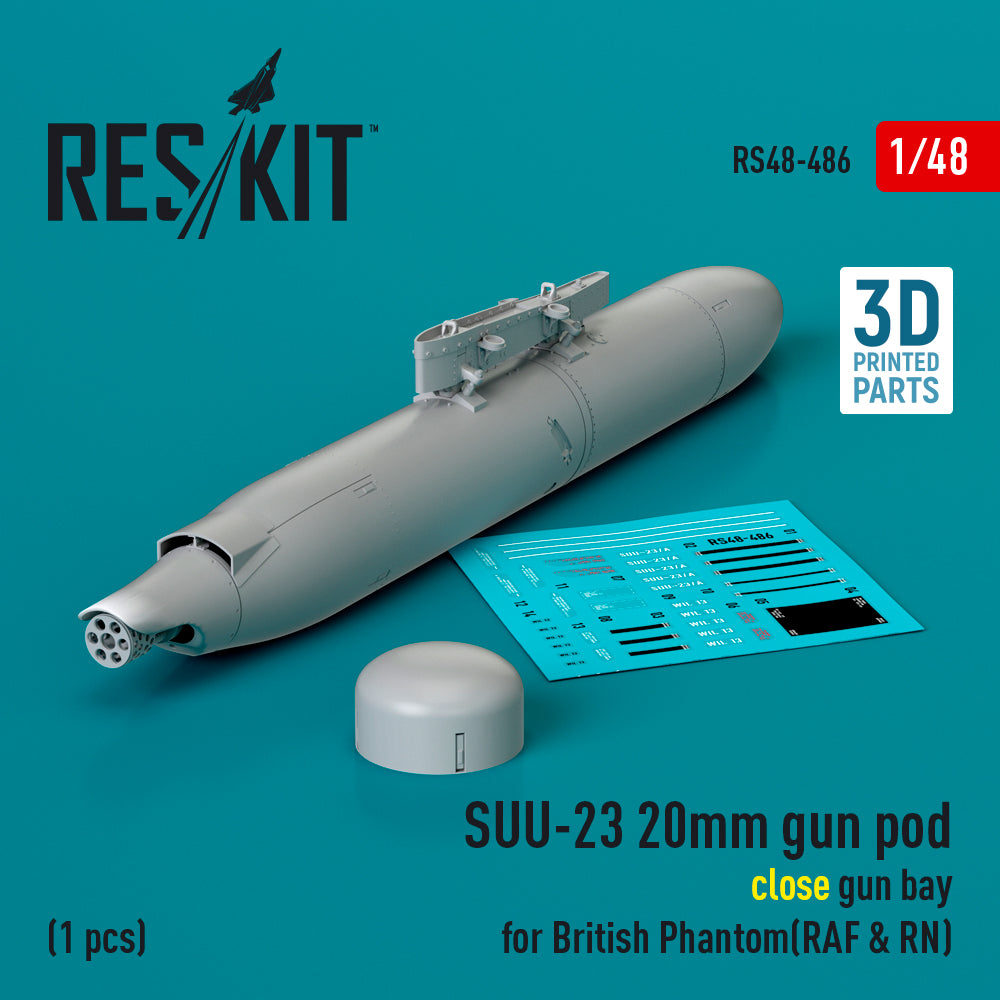 SUU-23 20mm gun pod (close gun bay) for British Phantom (RAF & RN) (1 pcs) (3D-Printed)