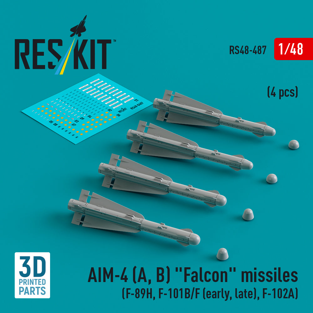 AIM-4 (A, B) Falcon missiles (4 pcs) (F-89H, F-101B/F (early, late), Convair F-102A) (3D-Printed)