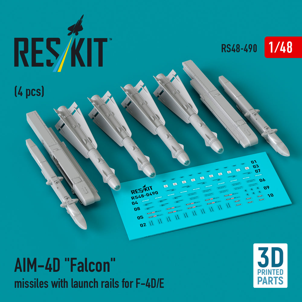 AIM-4D Falcon missiles with launch rails for McDonnell F-4D/E (4 pcs) (3D-Printed)
