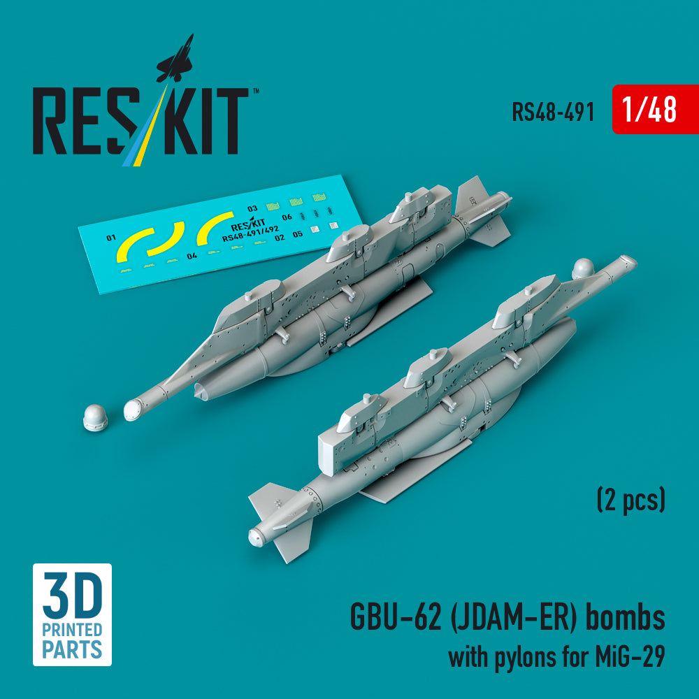 GBU-62 (JDAM-ER) bombs with pylons for MiG-29 Fulcrum (2 pcs) (3D-Printed)