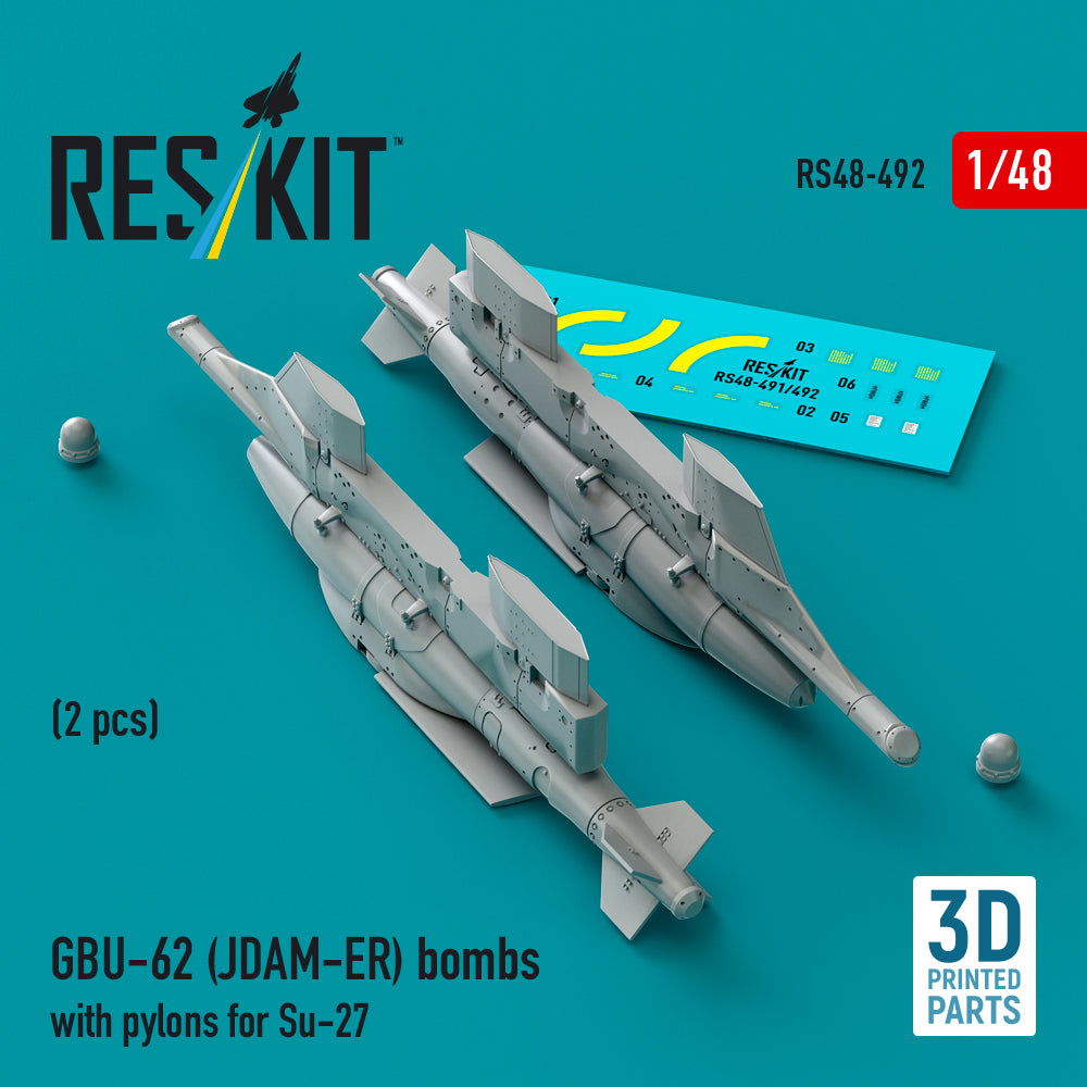 GBU-62 (JDAM-ER) bombs with pylons for Sukhoi Su-27 Flanker (2 pcs) (3D-Printed)