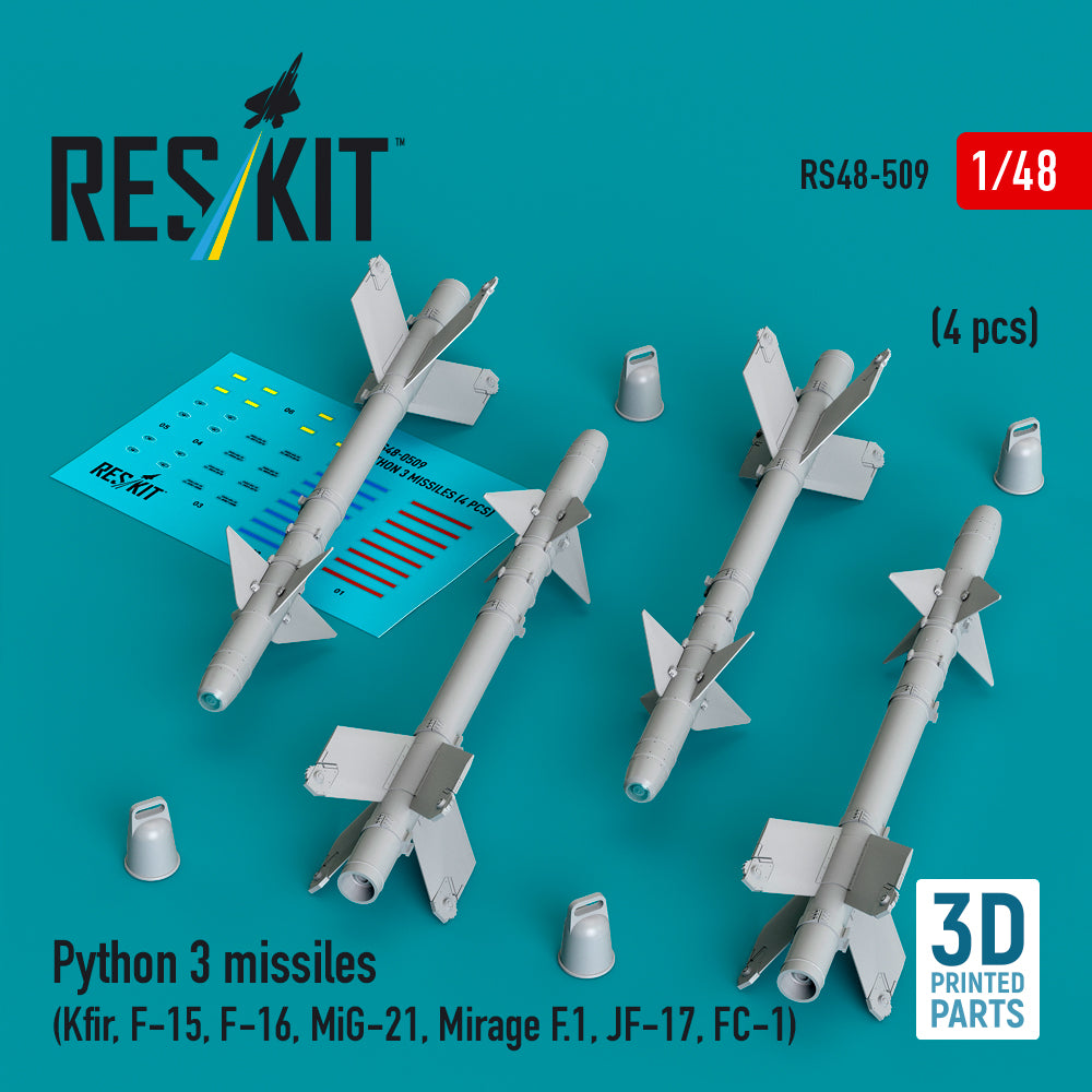 Python 3 missiles (4 pcs) (Kfir, McDonnell F-15, F-16, Mikoyan MiG-21, Dassault_Mirage F.1, JF-17, FC-1) 3D-Printed