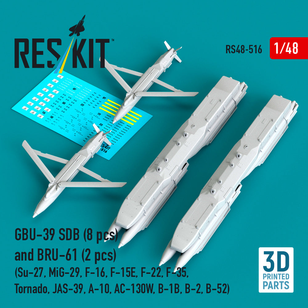 GBU-39 SDB (8 pcs) and BRU-61 (2 pcs) (Sukhoi Su-27, Mikoyan MiG-29, Lockheed-Martin F-16, F-15E, F-22, Lockheed-Martin F-35, Panavia Tornado , JAS-39, A-10, AC-130W, B-1B, B-2, B-52) (3D Printed)
