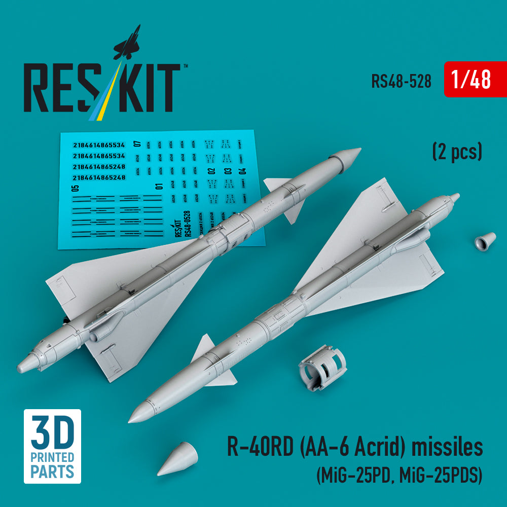 R-40RD (AA-6 'Acrid') missiles (2 pcs) (Mikoyan MiG-25PD, Mikoyan MiG-25PDS) (3D-Printed)