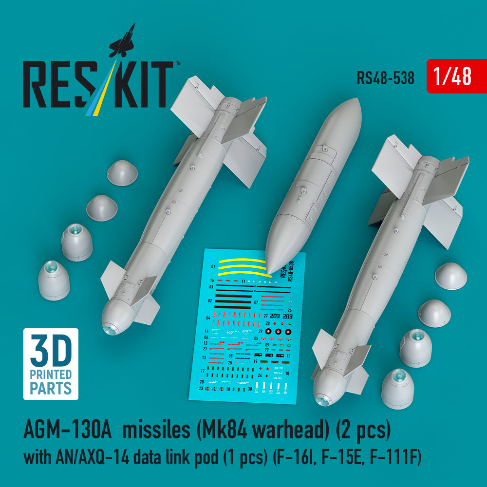 AGM-130A missiles (2 pcs) (Mk84 warhead) with AN/AXQ-14 data link pod (1 pcs) (F-16I, McDonnell F-15E, F-111F) 3D-Printed