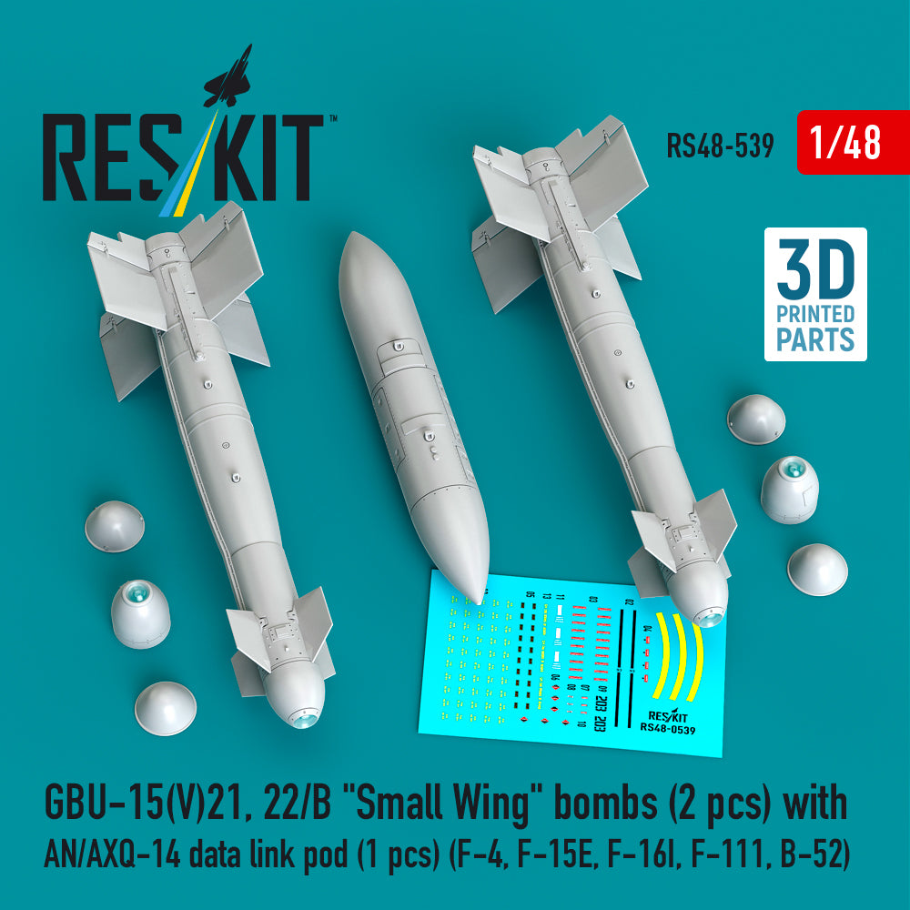 GBU-15(V)21, 22/B Small Wing bombs (2 pcs) with AN/AXQ-14 data link pod (1 pcs) (McDonnell F-4, McDonnell F-15E, Lockheed-Martin F-16I, F-111, B-52) 3D-Printed