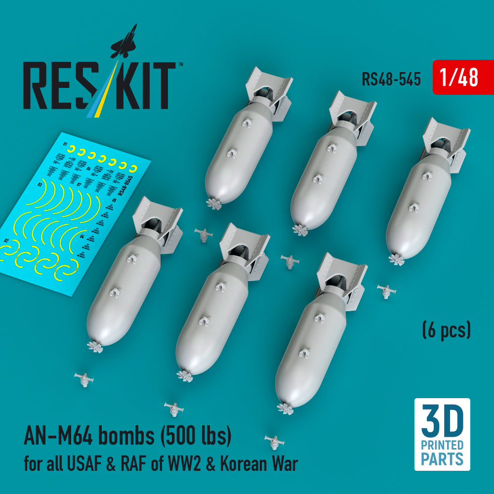 AN-M64 bombs (6 pcs) (500 lbs) for all USAF & RAF of WW2 & Korean War 3D-Printed
