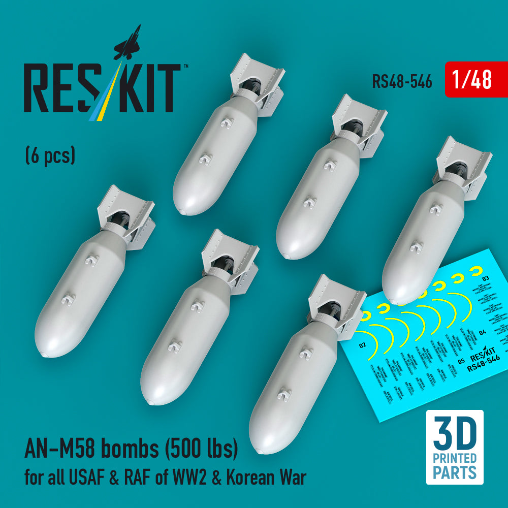 AN-M58 bombs (6 pcs) (500 lbs) for all USAF & RAF of WW2 & Korean War 3D-Printed