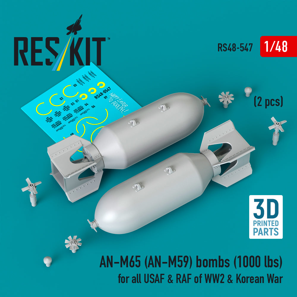 AN-M65 (AN-M59) bombs (2 pcs) (1000 lbs) for all USAF & RAF of WW2 & Korean War 3D-Printed