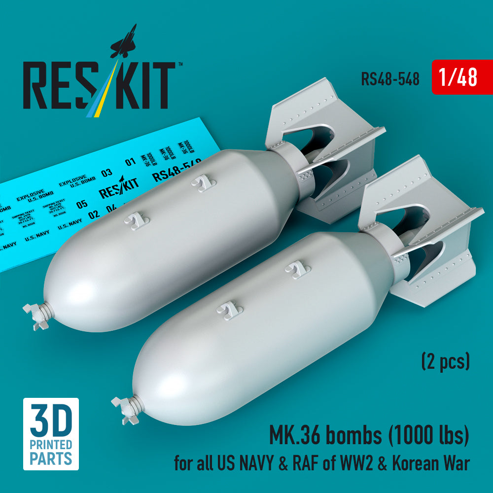 MK.36 bombs (2 pcs) (1000 lbs) for all US NAVY & RAF of WW2 & Korean War 3D-Printed