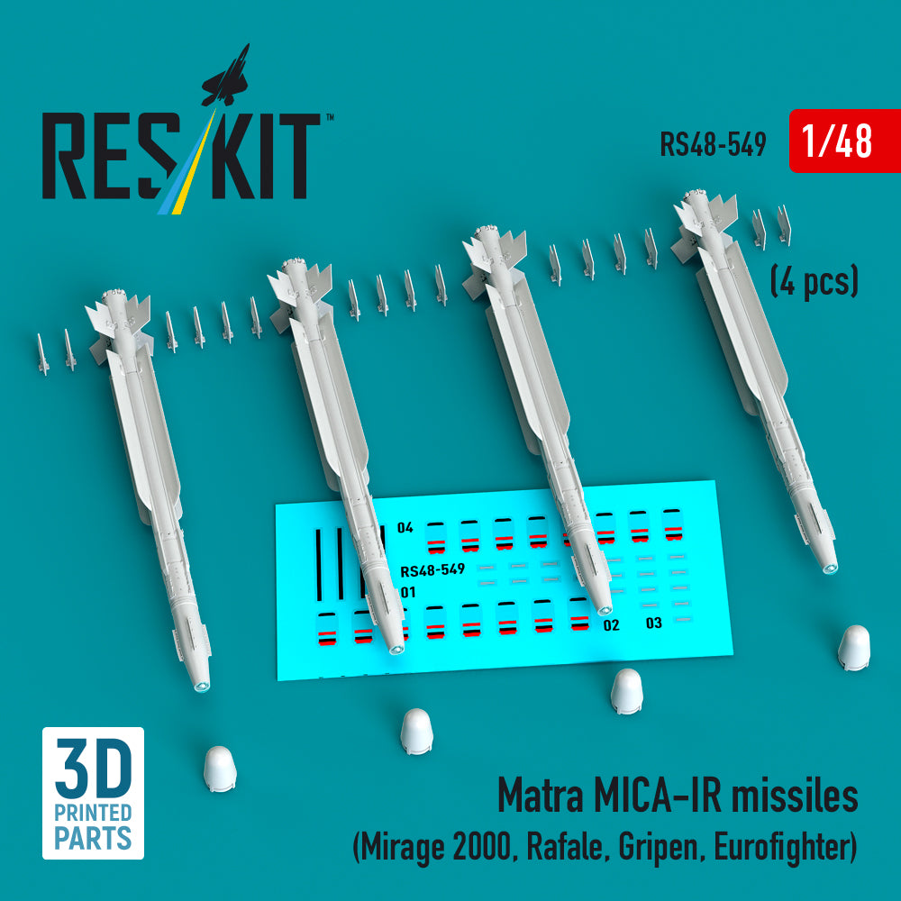 Matra MICA-IR missiles (4 pcs) (Dassault_Mirage 2000, Dassault Rafale, Gripen, Eurofighter) 3D-Printed
