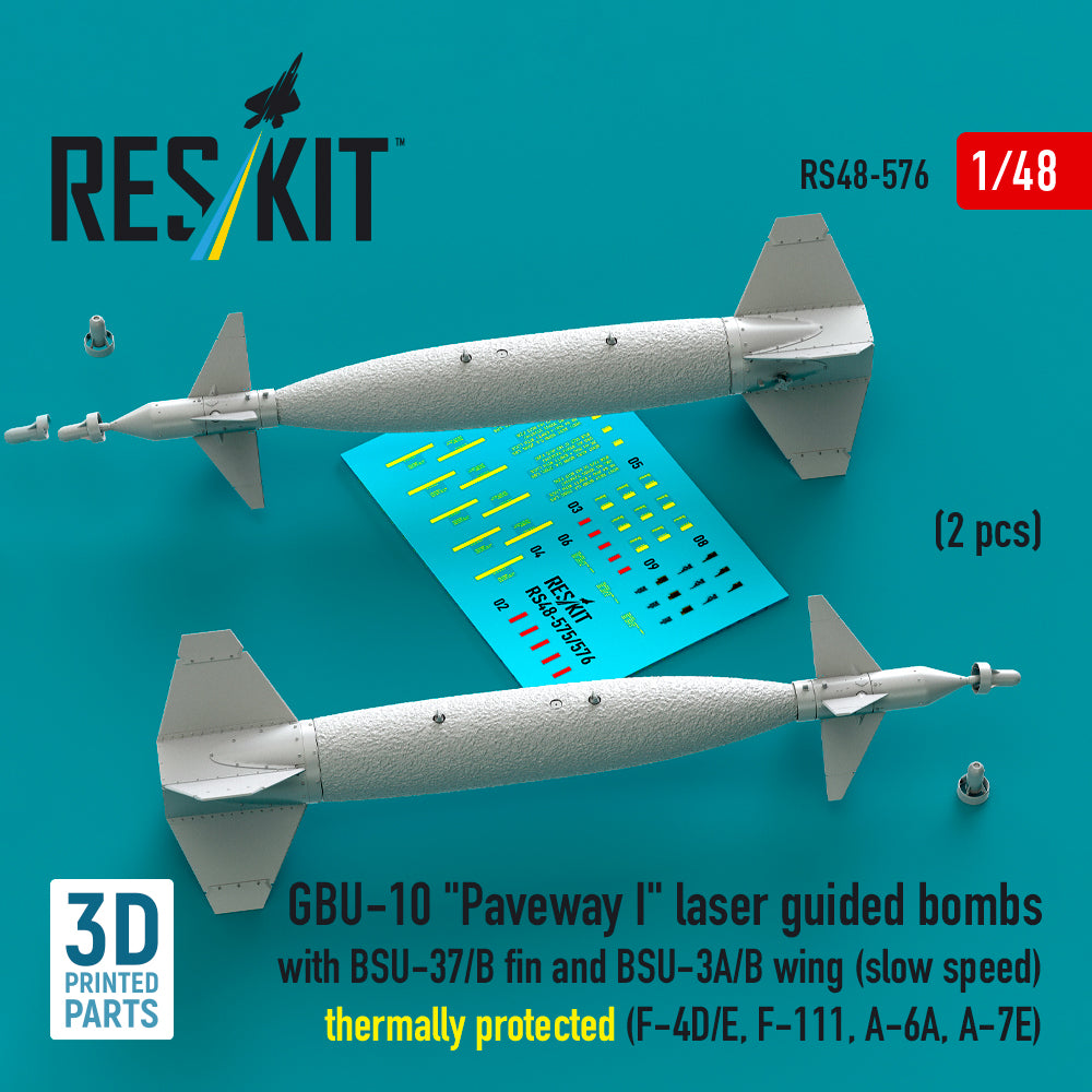 GBU-10 'Paveway I' laser guided bombs with BSU-37/B fin and BSU-3A/B wing (slow speed) thermally protected (2 pcs) (F-4D/E, F-111, A-6A, A-7E) 3D-Printed