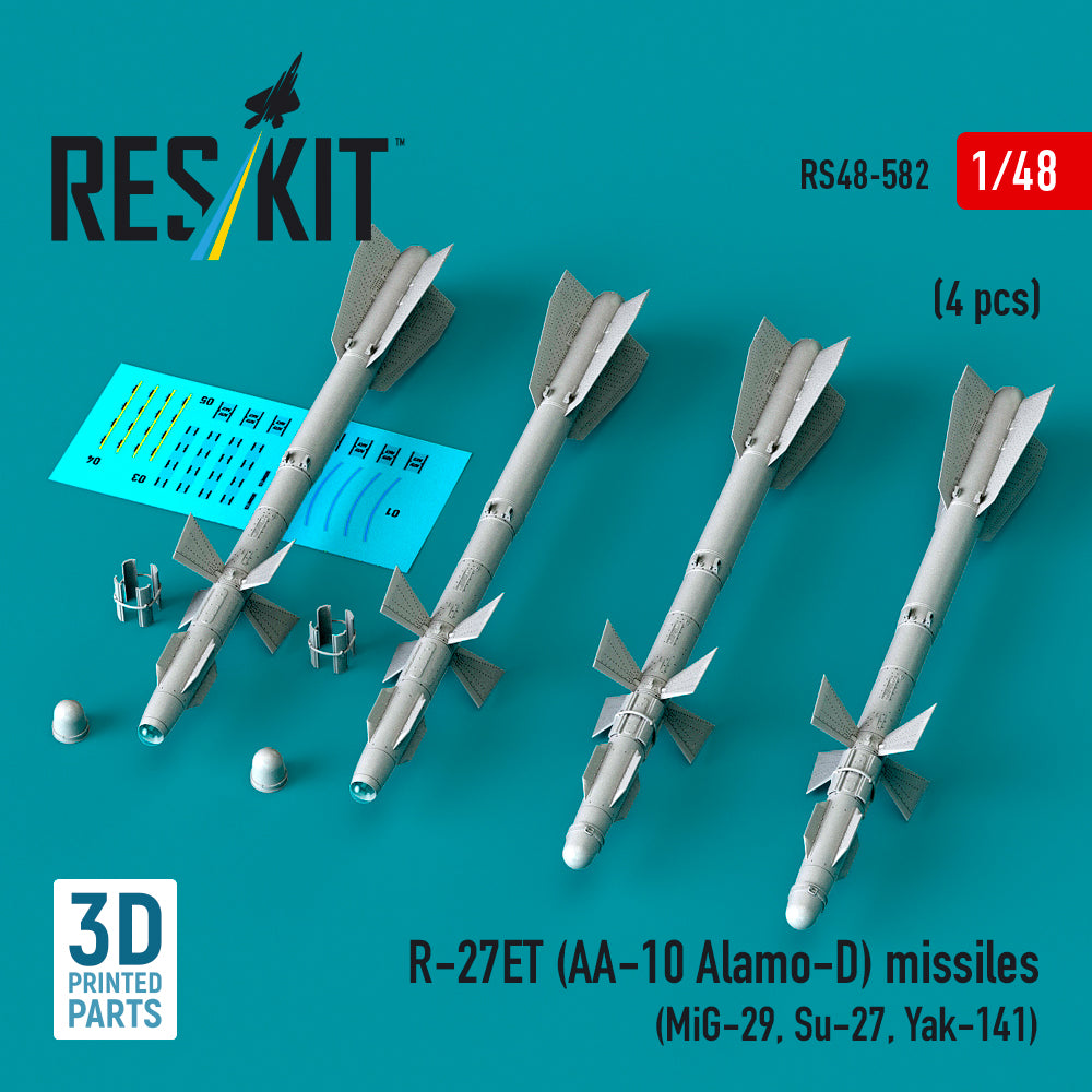 R-27ET (AA-10 Alamo-D) missiles (4 pcs) (Mikoyan MiG-29, Sukhoi Sukhoi Su-27, Yakovlev Yak-141) (3D-Printed) (1/48)