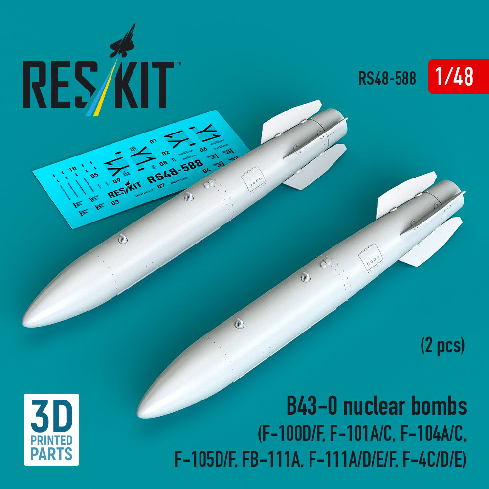 B43-0 nuclear bombs (2 pcs) (F-100D/F, McDonnell F-101A/C, F-104A/C, Republic F-105 D/F, FB-111A, F-111A/D/E/F, F-4C/D/E) (3D-Printed) (1/48)