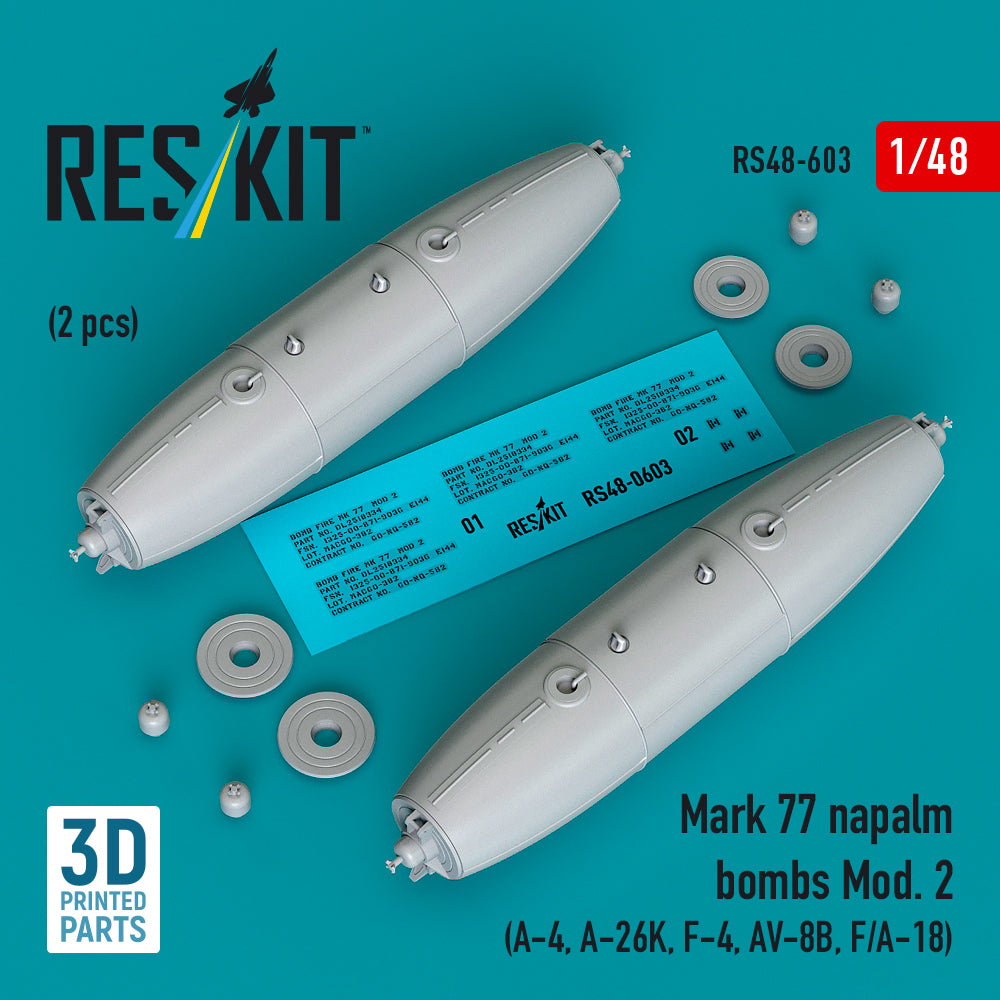 Mark 77 napalm bombs Mod. 2 (2pcs) (Douglas A-4, A-26K, F-4, AV-8B, F/A-18) (3D-Printed) (1/48)