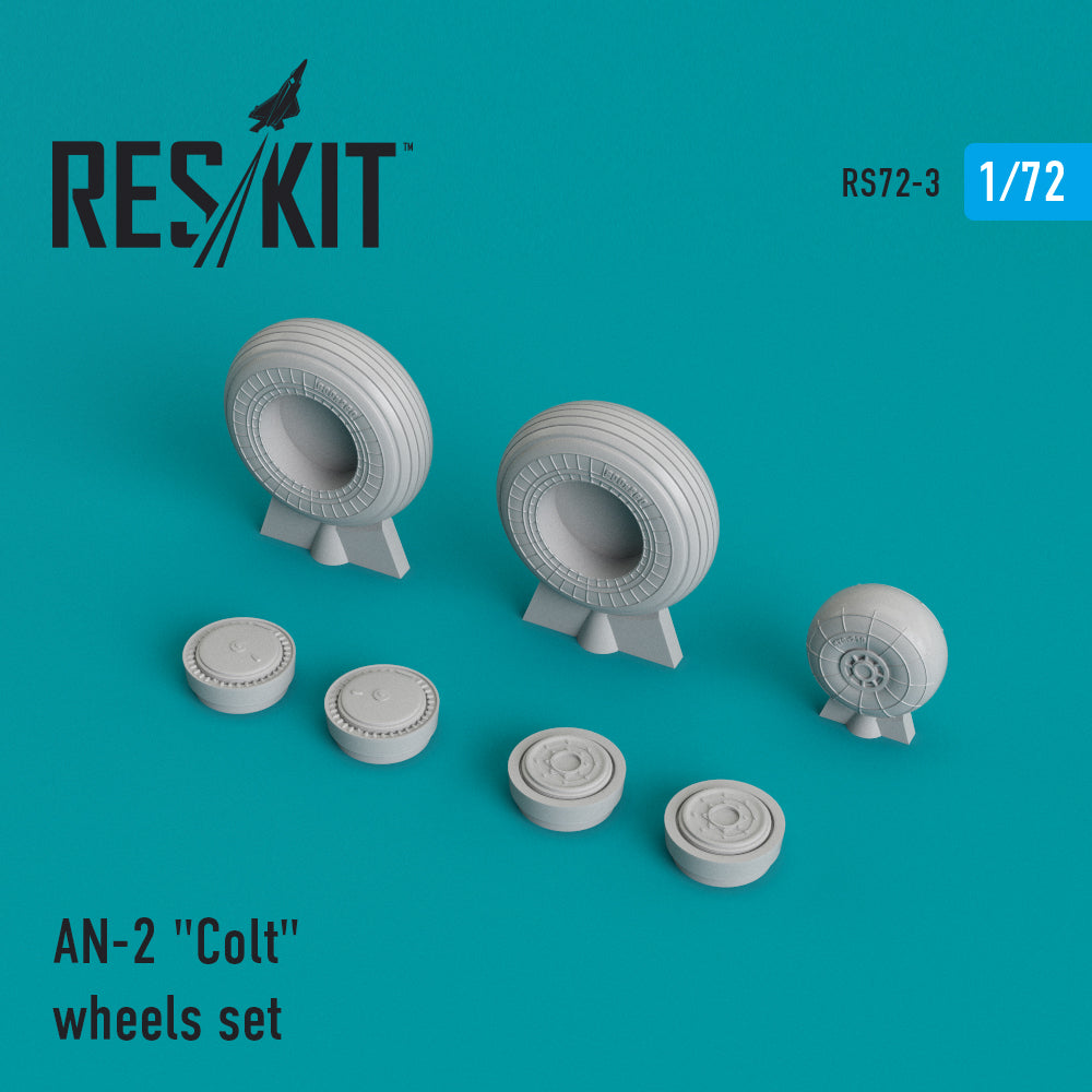 Antonov AN-2 Colt wheels set (designed to be used with Airmodel, Bilek, Italeri, Revell, Sanger and Trumpeter kits) (ResKit sold out February 2026)