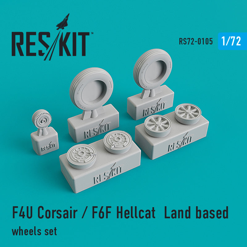 Vought F4U Corsair / Grumman F6F Hellcat Land based wheels set (designed to be used with Hasegawa, Italeri, Revell and Tamiya kits) (ResKit sold out May 2026)