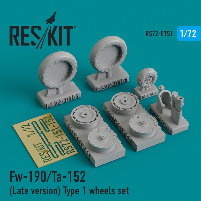 Focke-Wulf Fw-190/Ta-152 (Late version) (ResKit sold out May 2026)  Type 1 wheels set (designed be used with Academy, Airfix, AZ model, Bilek, Eduard kits, Hasegawa, Hobby Boss, Italeri, Revell and Tamiya kits) (ResKit sold out May 2026)