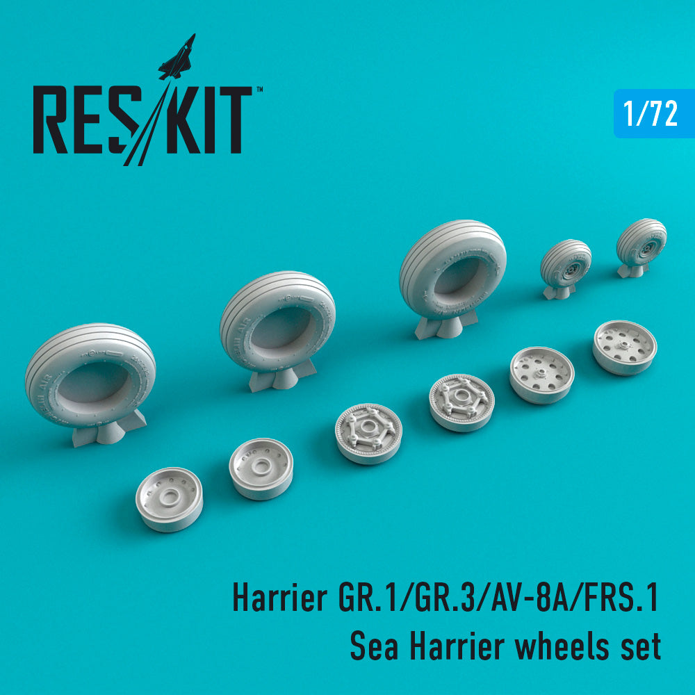 BAe Harrier GR.1/GR.3/McDonnell-Douglas AV-8A/FRS.1/Sea Harrier wheels set (designed to be used with Airfix, ESCI, Fujimi, Hasegawa, Xtrakit and Italeri kits) (ResKit sold out May 2026)