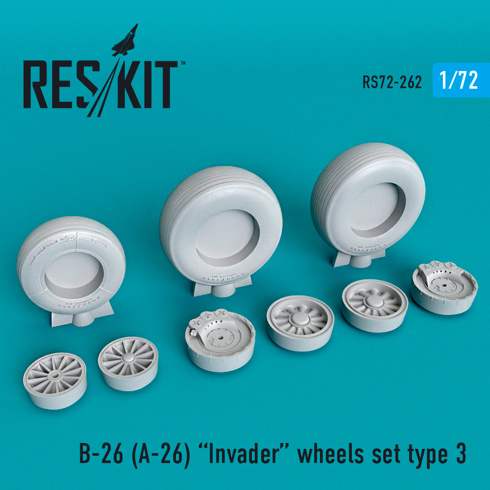 Douglas B-26 (A-26) Invader wheels set type 3 (designed to be used with Italeri kits)[B-26K A-26C A-26A A-26B] (ResKit sold out February 2026)