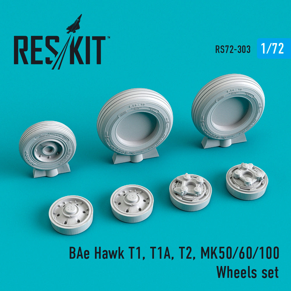 BAe Hawk T.1, T.1A, T2, Mk.50/Mk.60/Mk.100 Wheels set (designed to be used with Airfix. Fujimi, Italeri, Matchbox and Revell kits) (ResKit sold out May 2026)