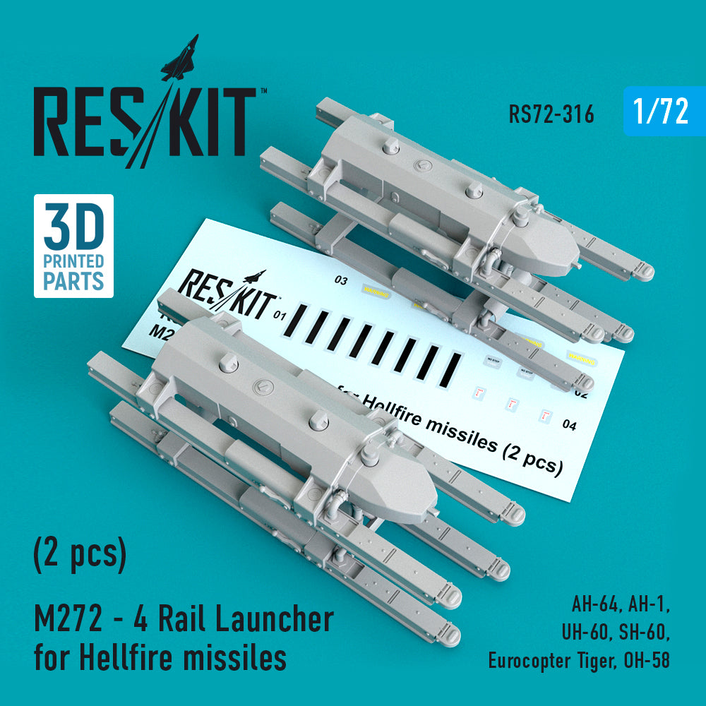M272 - 4 Rail Launcher for Hellfire missiles (2 pcs) (Bell/Boeing AH-64, AH-1, Sikorsky UH-60, SH-60, Eurocopter Tiger, OH-58) (Reskit sold out October 2025]