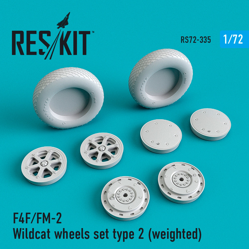 Grumman F-4F/General-Motors FM-2 Wildcat wheels set type 2 (bulged tyre/weighted effect) (designed be used with Academy, Airfix, Arma Hobby, AZ model, , Dragon, Hasegawa and Hobby Boss kits) (ResKit sold out February 2026)