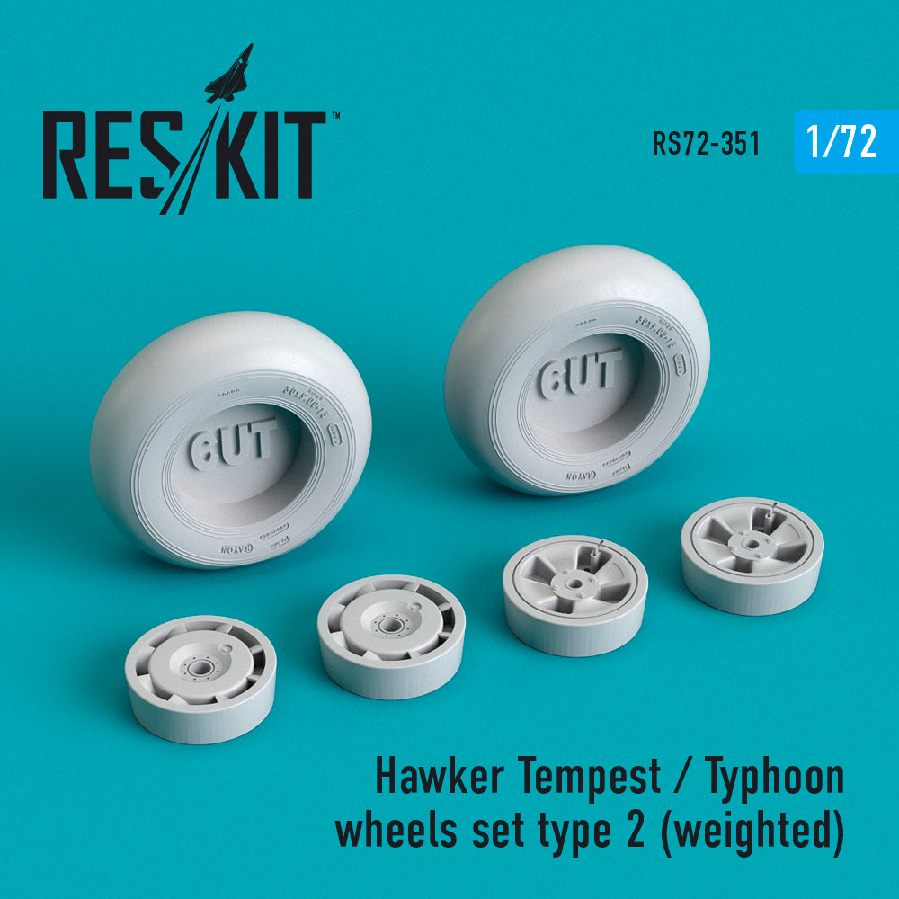 Hawker Tempest/Typhoon wheels set type 2 (bulged tyre/weighted effect) (ResKit sold out May 2026)  Special Hobby, Academy, Airfix, KP, Heller, Hasegawa Recel, Smer