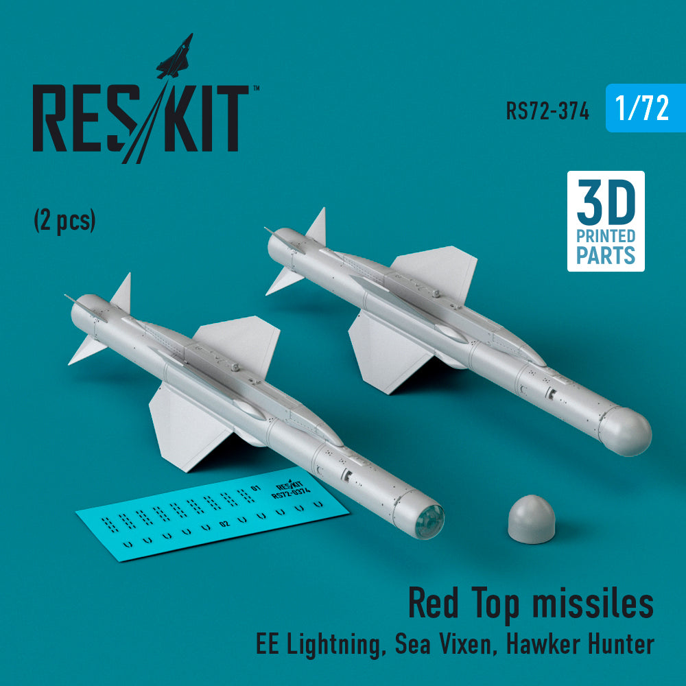 BACK IN STOCK!!! Red Top missiles (2 pcs) (3D-Printed) (designed to be used with BAC/EE Lightning, de Havilland Sea Vixen and Hawker Hunter F4/F.6 Airfix kits) [but suitable for many more]