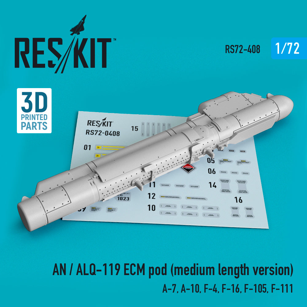 AN / ALQ-119 ECM pod (medium length version) (LTV A-7, Fairchild A-10, McDonnell F-4, F-16, Republic F-105D/F-105G , General-Dynamics F-111) (3D-Printed)
