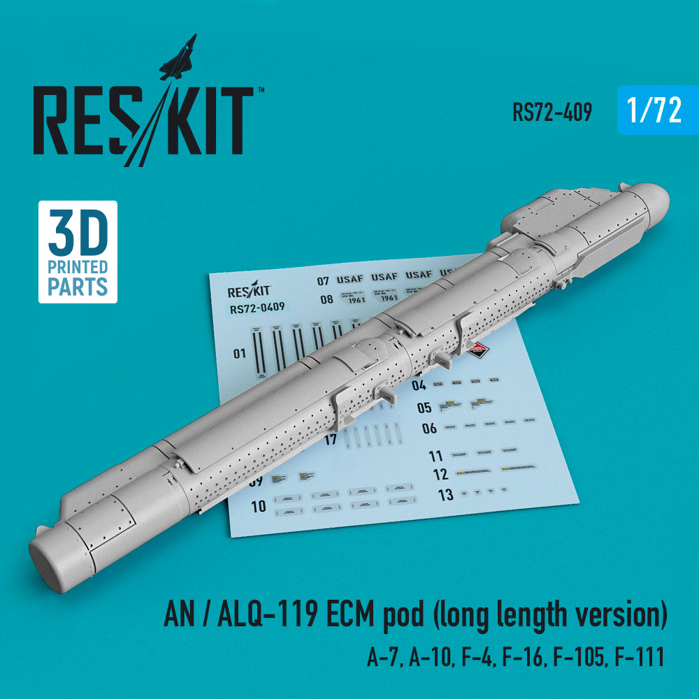 AN / ALQ-119 ECM pod (long length version) (LTV A-7, Fairchild A-10, McDonnell F-4, F-16, Republic F-105D/F-105G , General-Dynamics F-111) (3D-Printed)